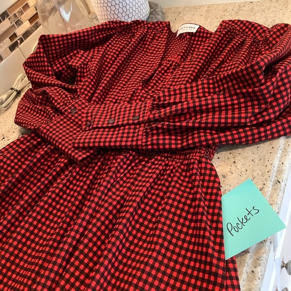 First Love Plaid Check Midi/Maxi Dress Size Small Red & Black - Picture 9 of 10